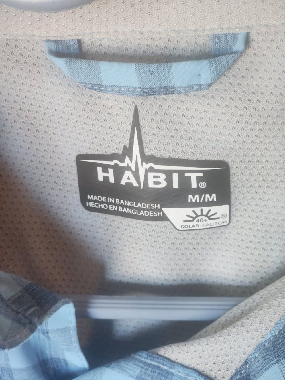 Habit Solar Factor 40+ Men's M Long Sleeve Vented Fishing Shirt Blue Gingham